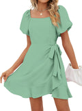 Womens Square Neck Puff Sleeve Summer Dress - Tie Waist