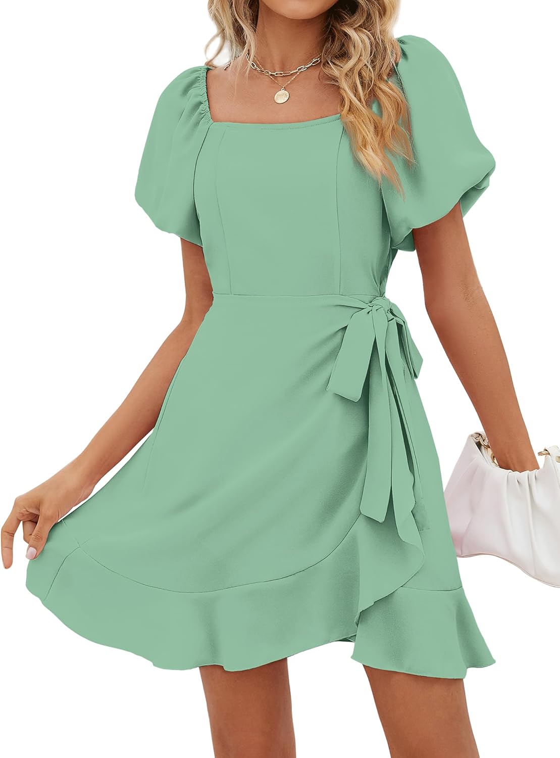 Stylish Summer Dresses for Women with Puff Sleeves and Tie Waist