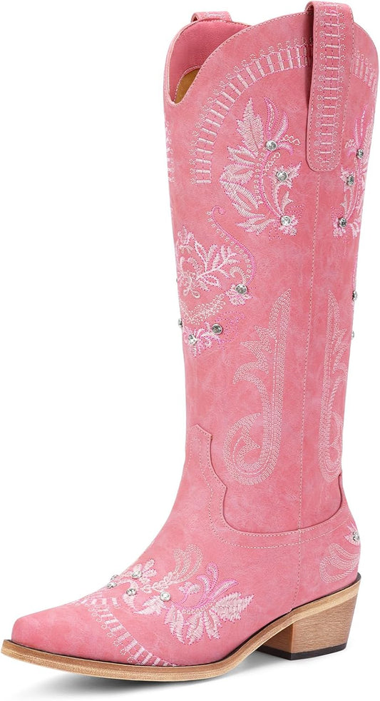 Lumeheel Women's Knee High Cowboy Boots - Sparkly Retro Style