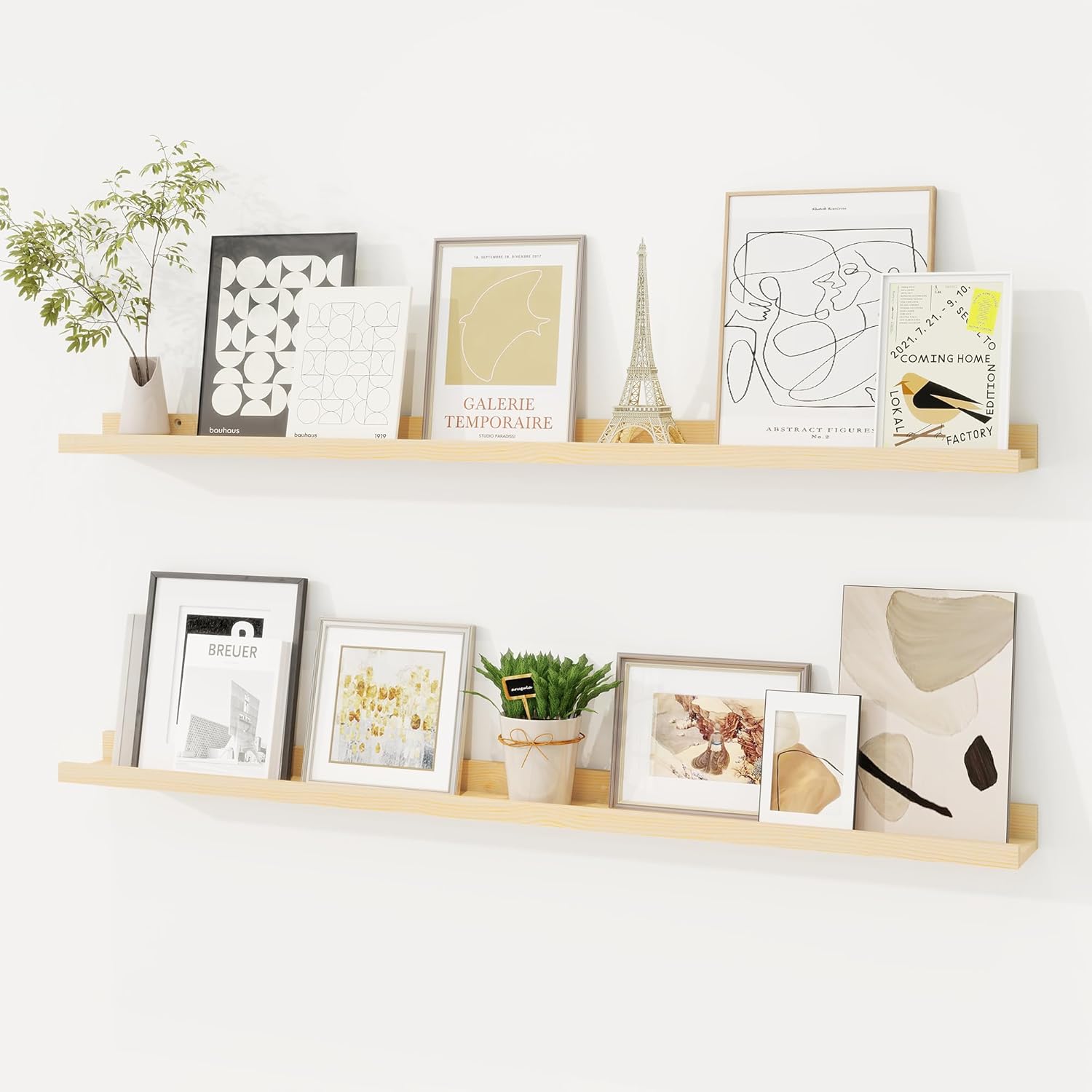 Solid Pine Wood Picture Ledge Shelf Set for Kids and Decor
