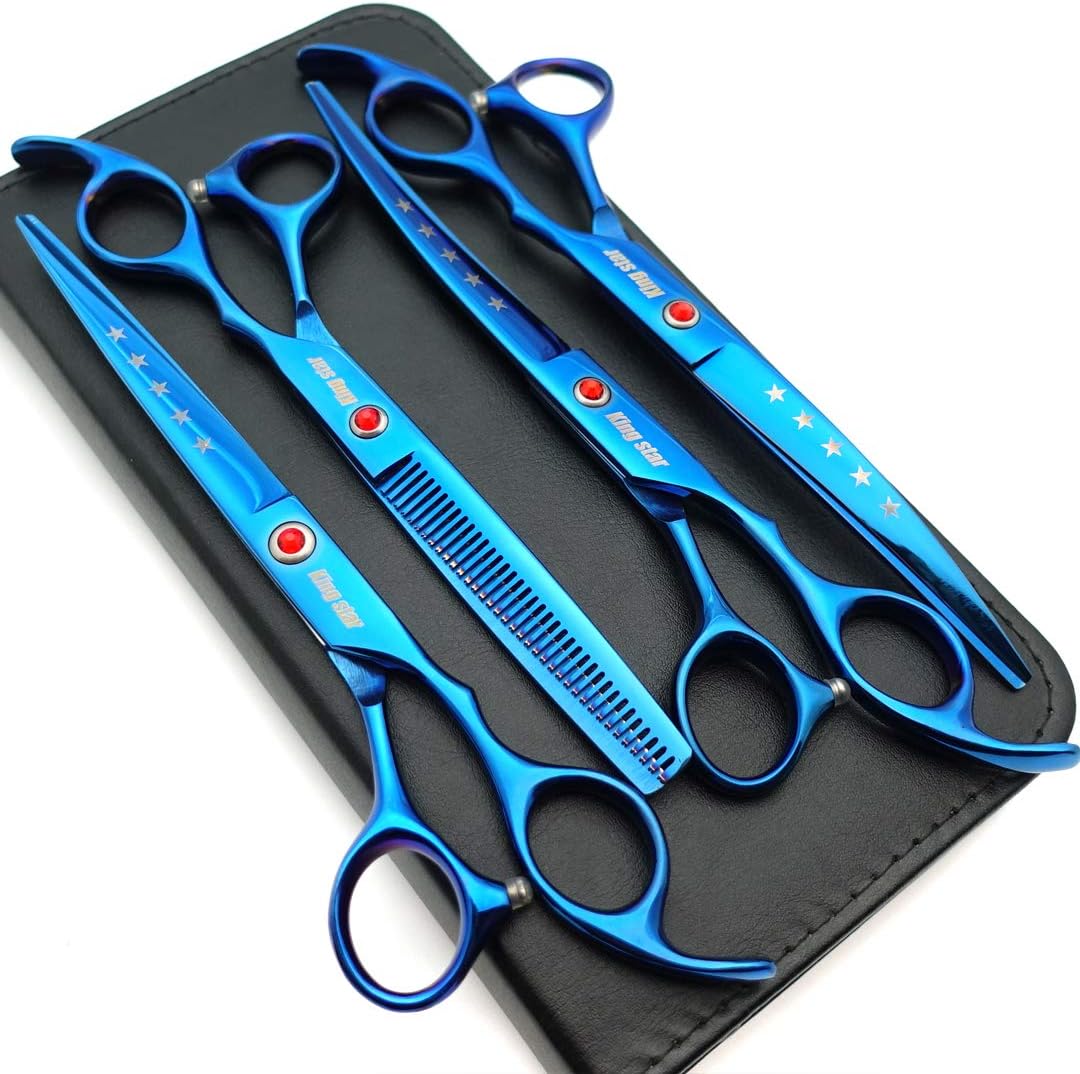7.0in Titanium Blue Professional Pet Grooming Scissors Set