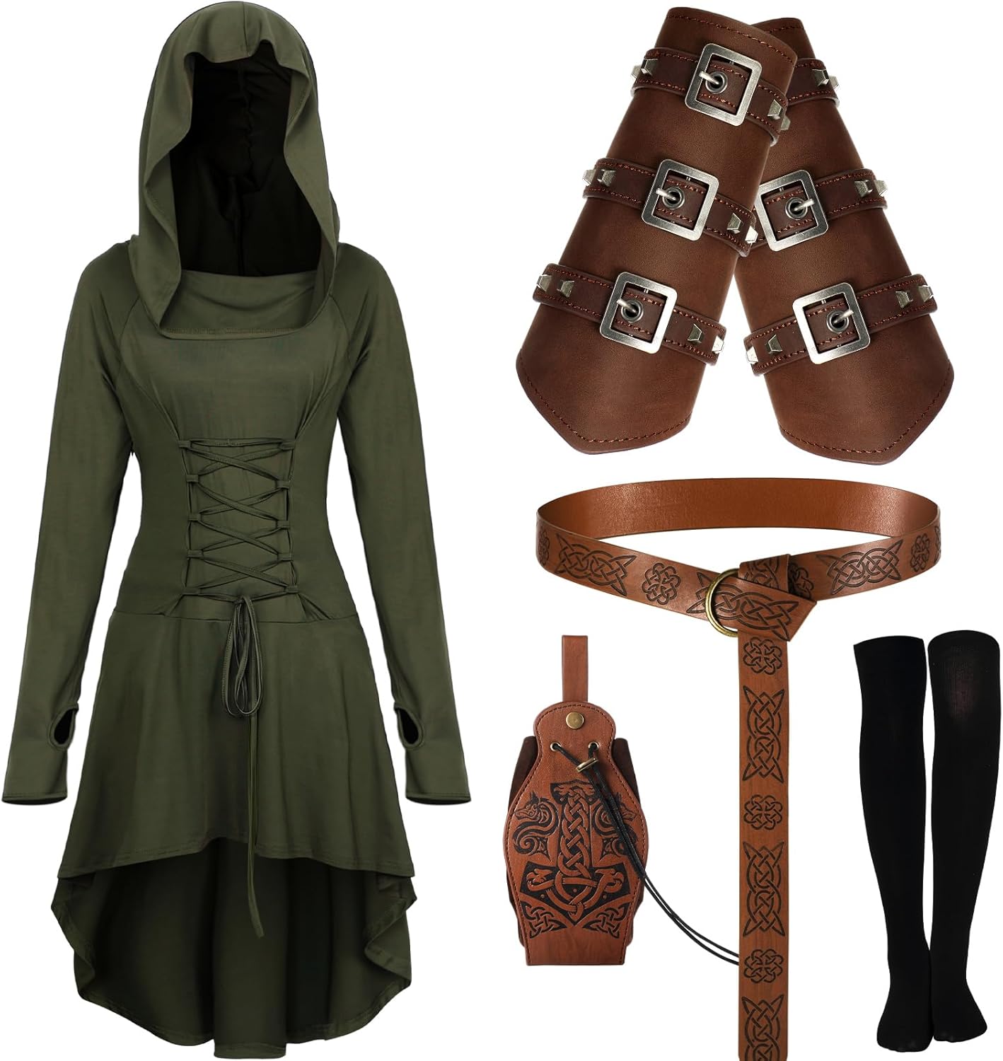 Suhine 5 Pcs Halloween Renaissance Women Costume Medieval Cloak