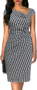 Women's Cap Sleeve Asymmetrical Neckline Sheath Bodycon Dress