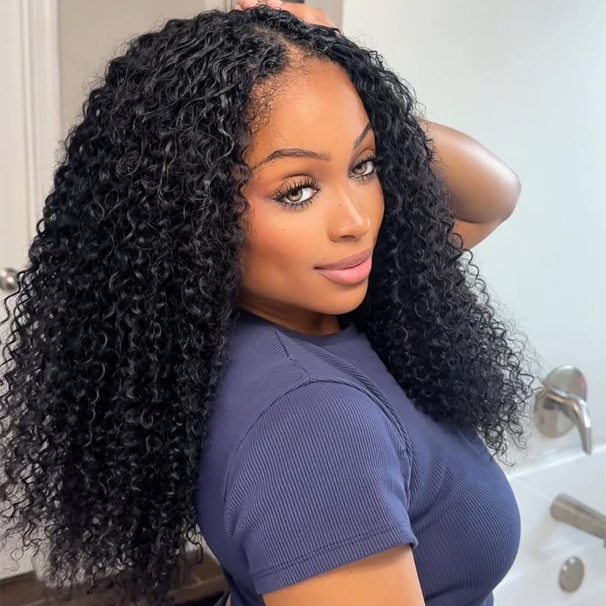 Curly Half Wig Human Hair 200% Density for Easy Styling