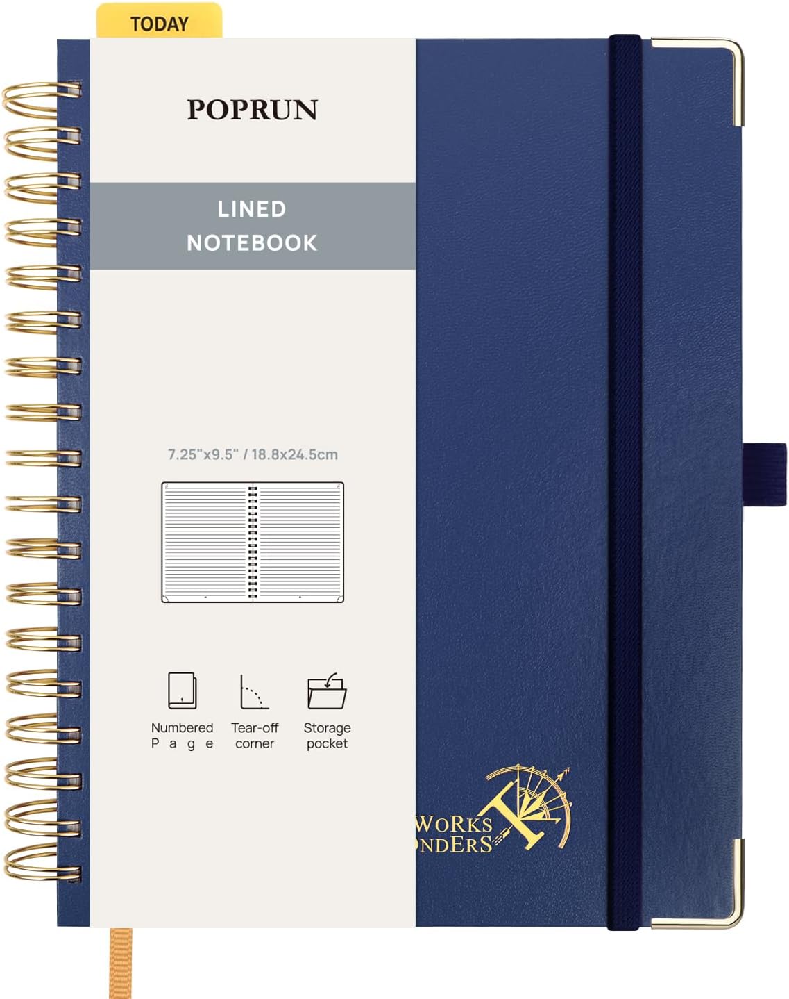 POPRUN Hardcover Spiral Journal - 220 Numbered Pages, 120 GSM Thick Paper - Navy Blue