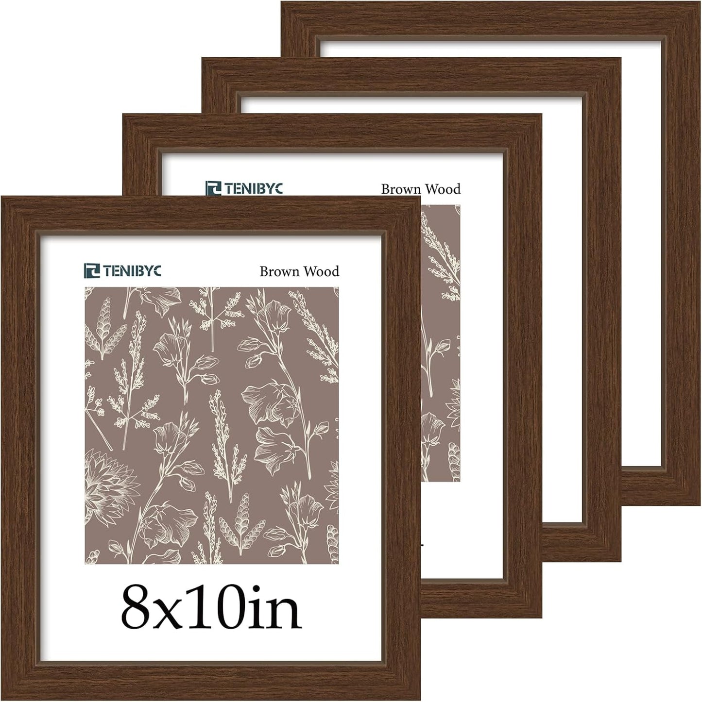 8x10 Picture Frame Set of 4 with Brown Wood Grain Finish