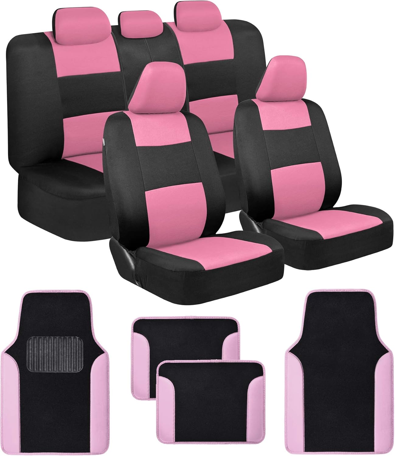 BDK PolyPro Pink Car Seat Covers Full Set with Floor Mats