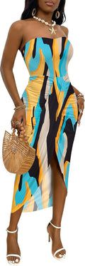 Strapless Ruched High Waist Wrap Split Asymmetrical Beach (Style G9XV)