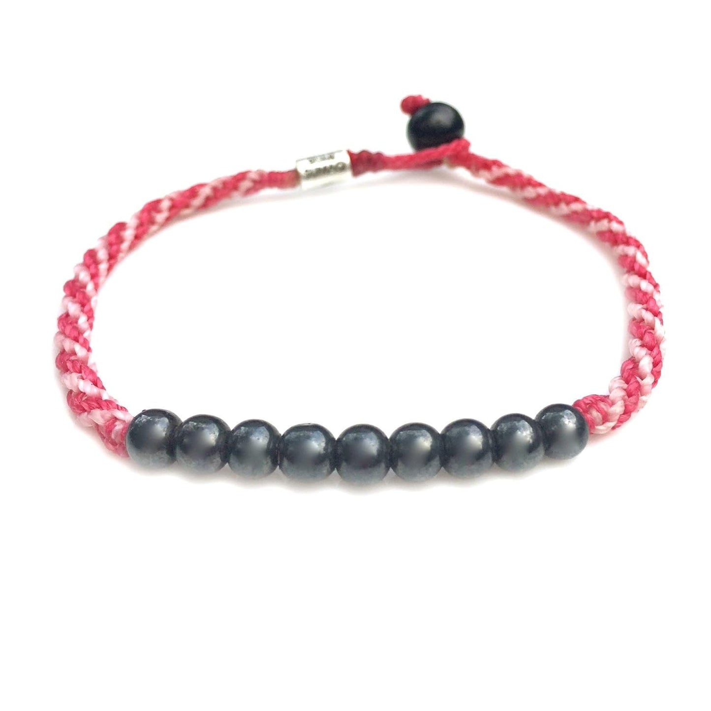 Pink Anklet Woven Sailor Rope Ankle Bracelet with Hematite Stones