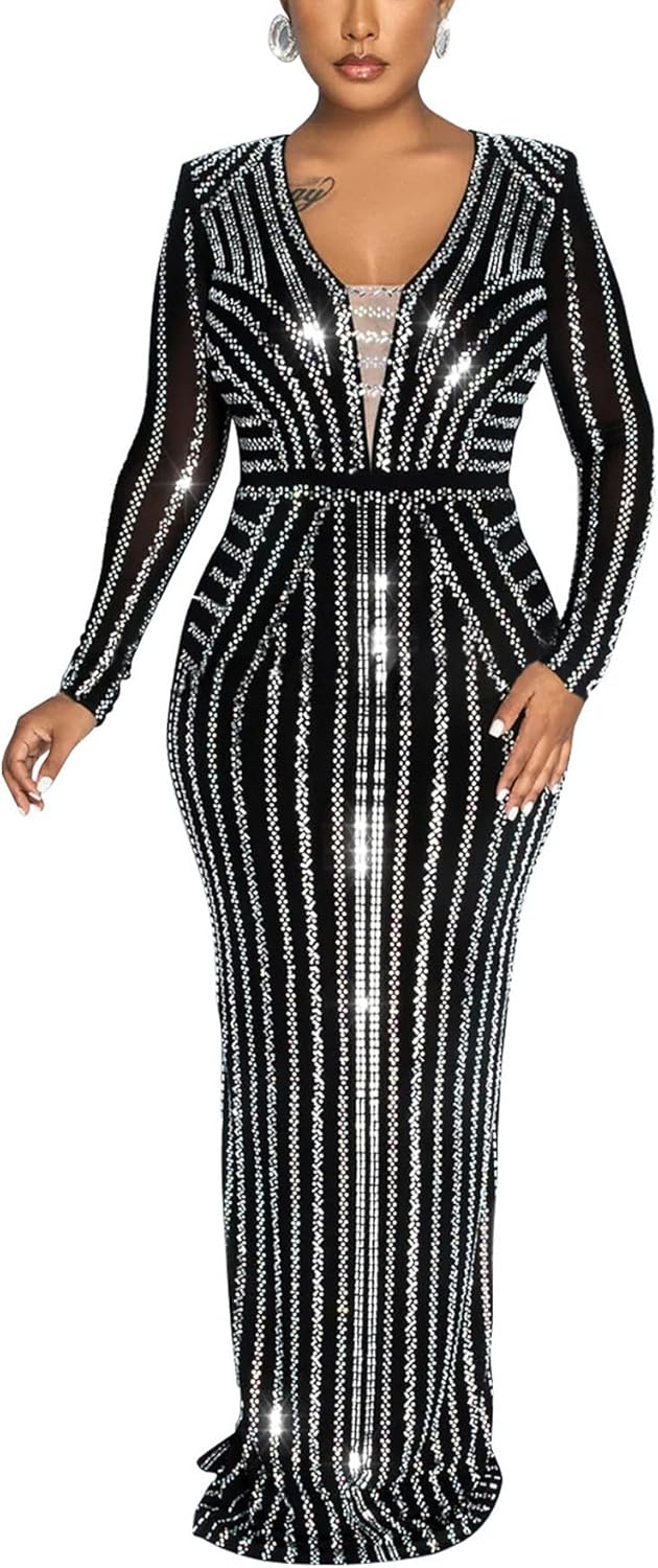 Nagfar Women Rhinestone Sequin Dress for Party and Night Out