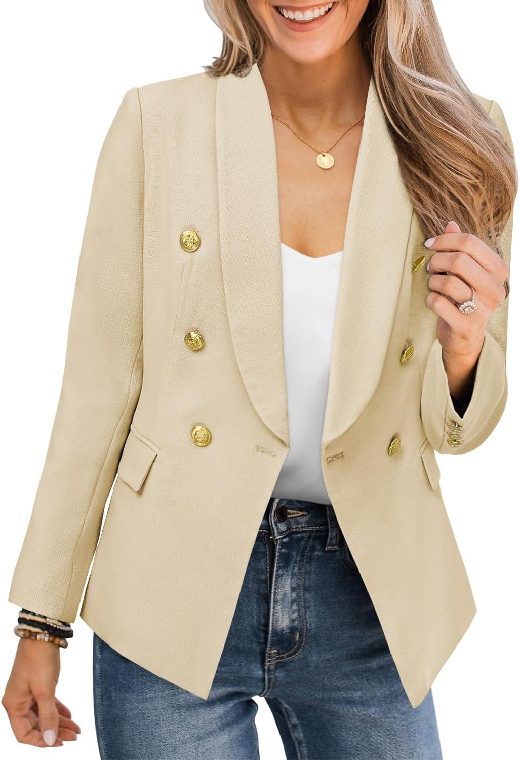 CRAZY GRID Womens Casual Blazer Jacket with Gold Buttons