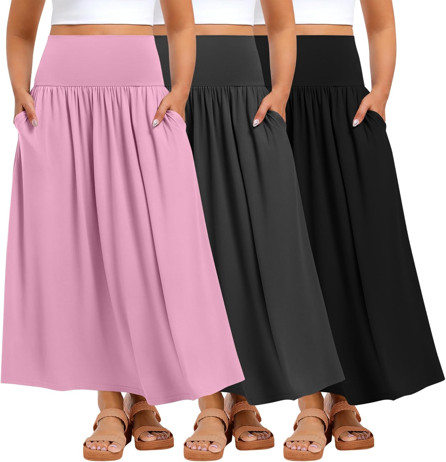 Plus Size Maxi Long Skirts for Curvy Women - 3 Pack Set