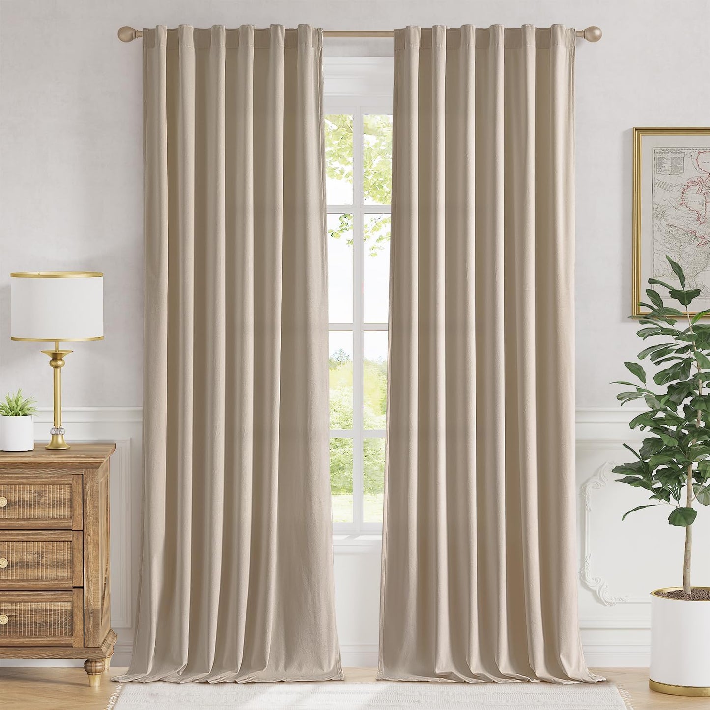 Lazzzy Beige Velvet Curtains 120 Inches Long for Luxury Living