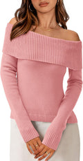 Off The Shoulder Sweater for Women - Cozy Ribbed Long Sleeve