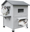 2-Story Insulated Cat House for 3-4 Cats - Waterproof Outdoor Shelter