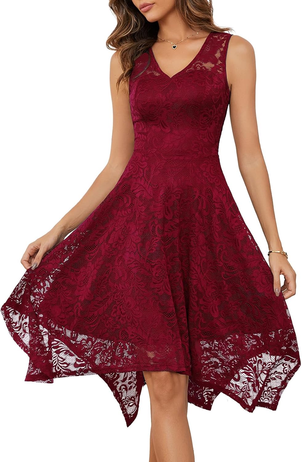 Elegant Handkerchief Hem Lace Cocktail Dress for Women