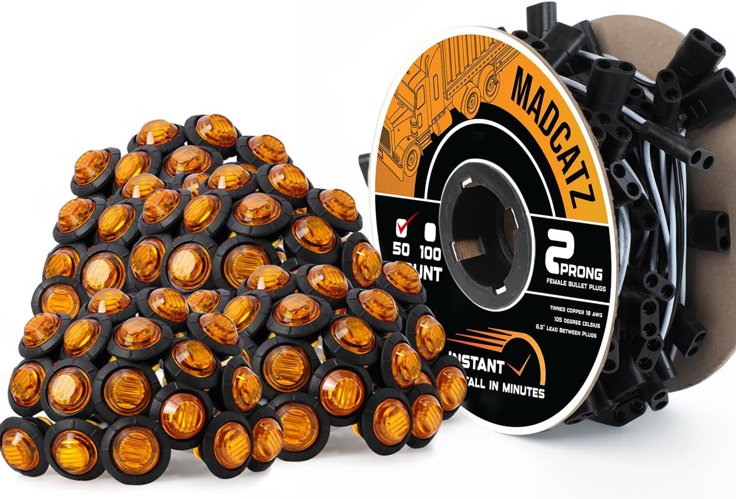 MADCATZ 50 Pcs 3/4 inch LED Amber Marker Lights for Vehicles