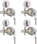 Gobrico Satin Nickel Single Cylinder Deadbolts 4 Pack - Keyed Alike