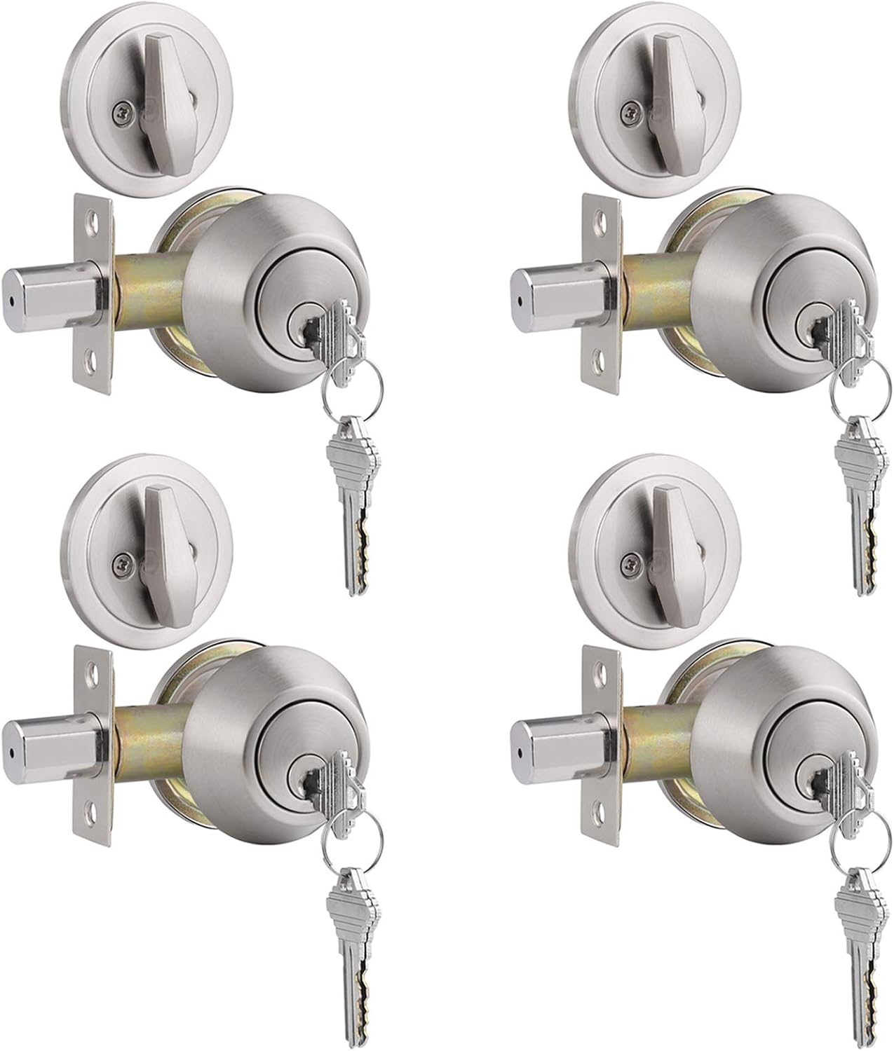 Gobrico Satin Nickel Single Cylinder Deadbolts 4 Pack for Security