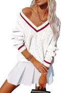 Womens V Neck Oversized Cable Knit Sweater - Cozy Chic Tunic