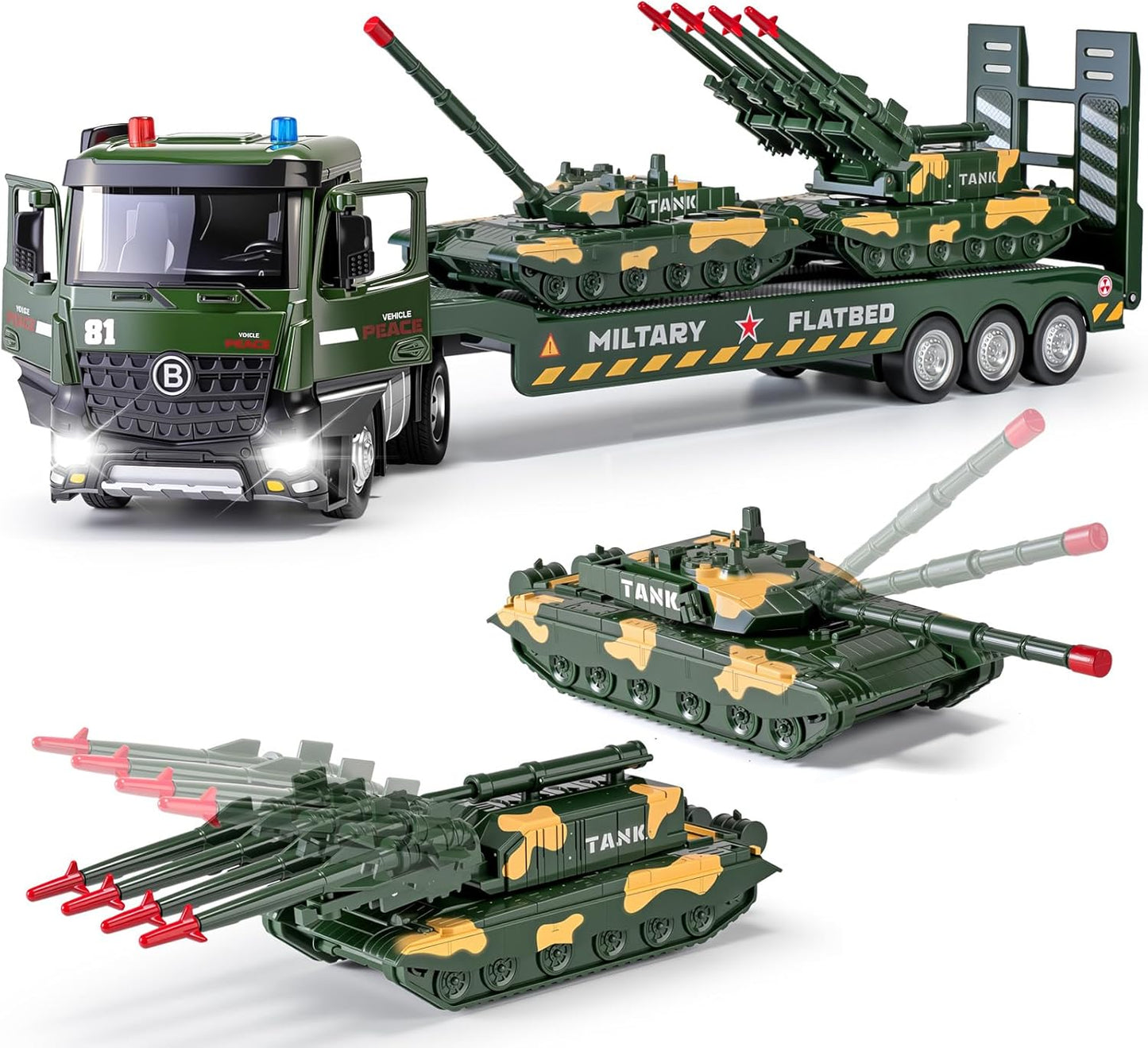 Green Military Big Truck Set with Lights & Sounds for Kids