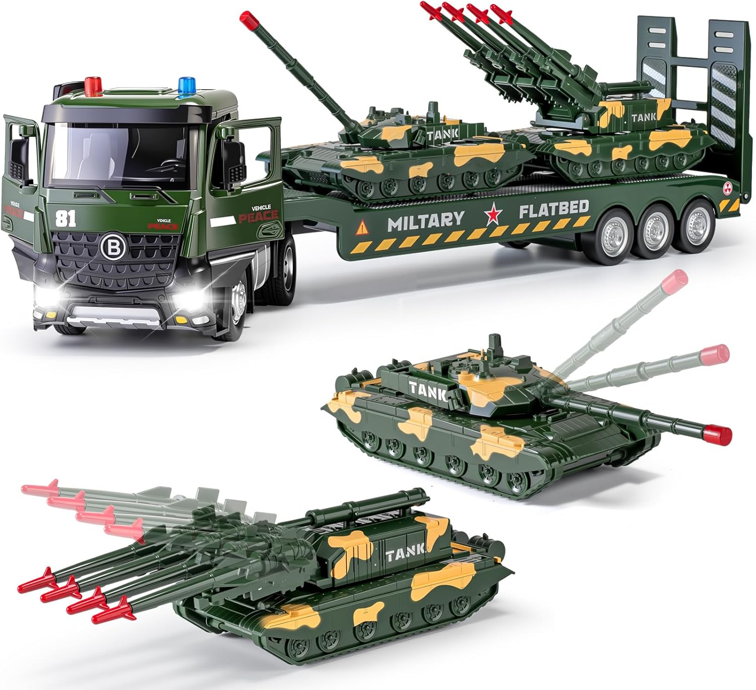 Green Military Big Truck Set with Lights & Sounds for Kids
