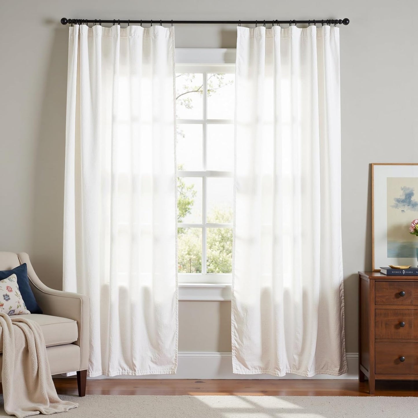 Linen Blend Curtains for Bedroom and Living Room, 84 in Length