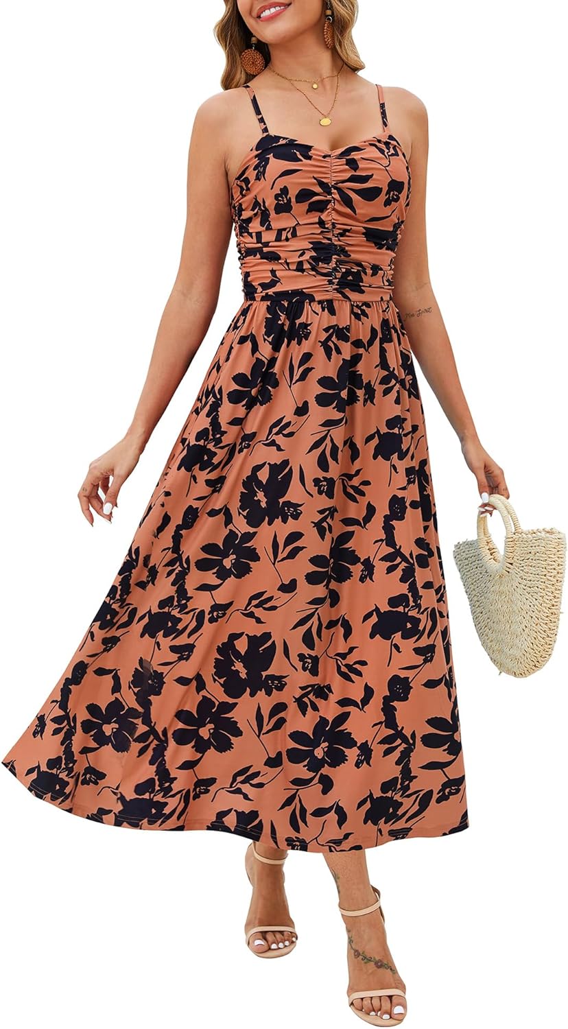 Annebouti Women 2025 Summer Floral Beach Maxi Dress with Pockets