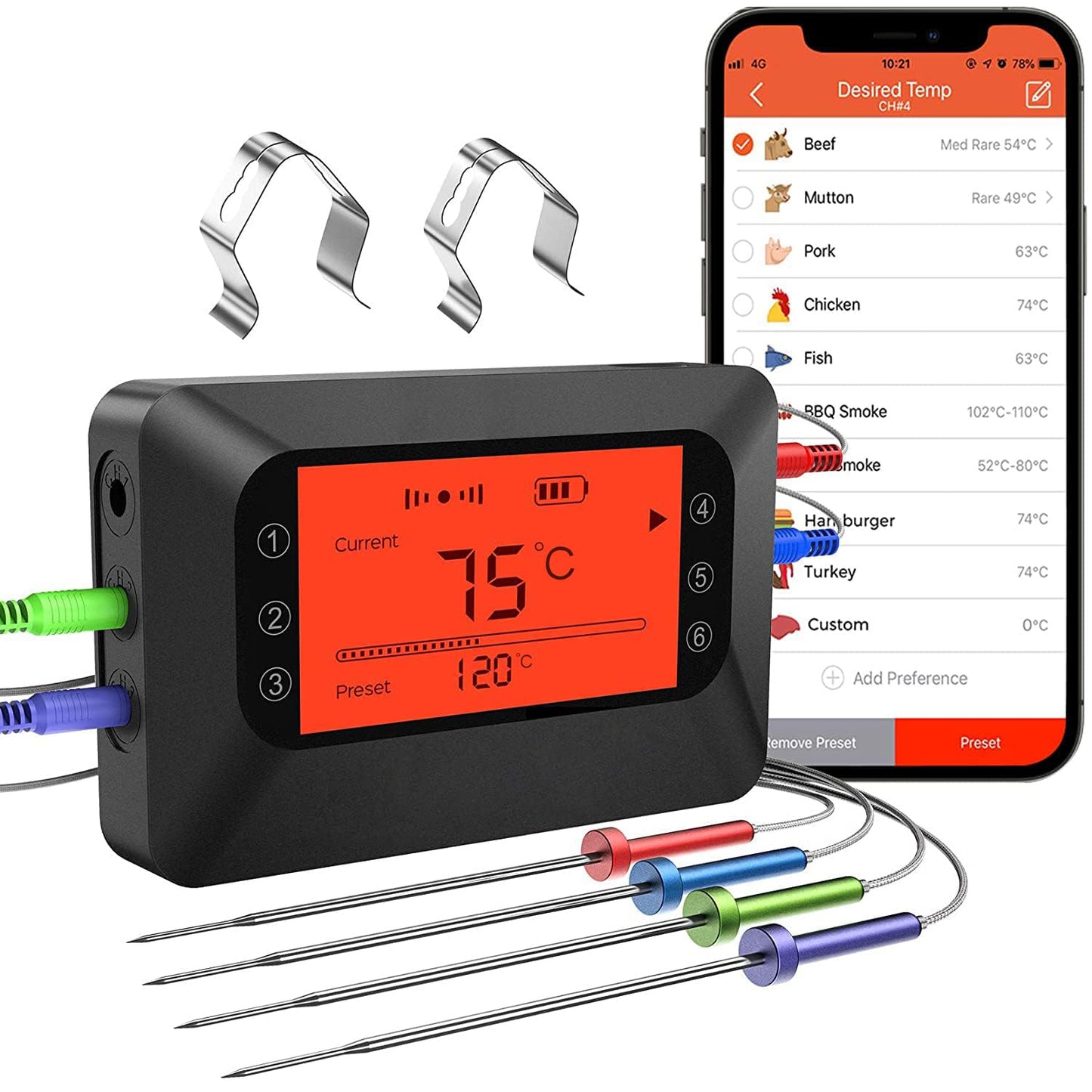 Wireless 4 Probe Meat Thermometer: Ultimate Grill Efficiency