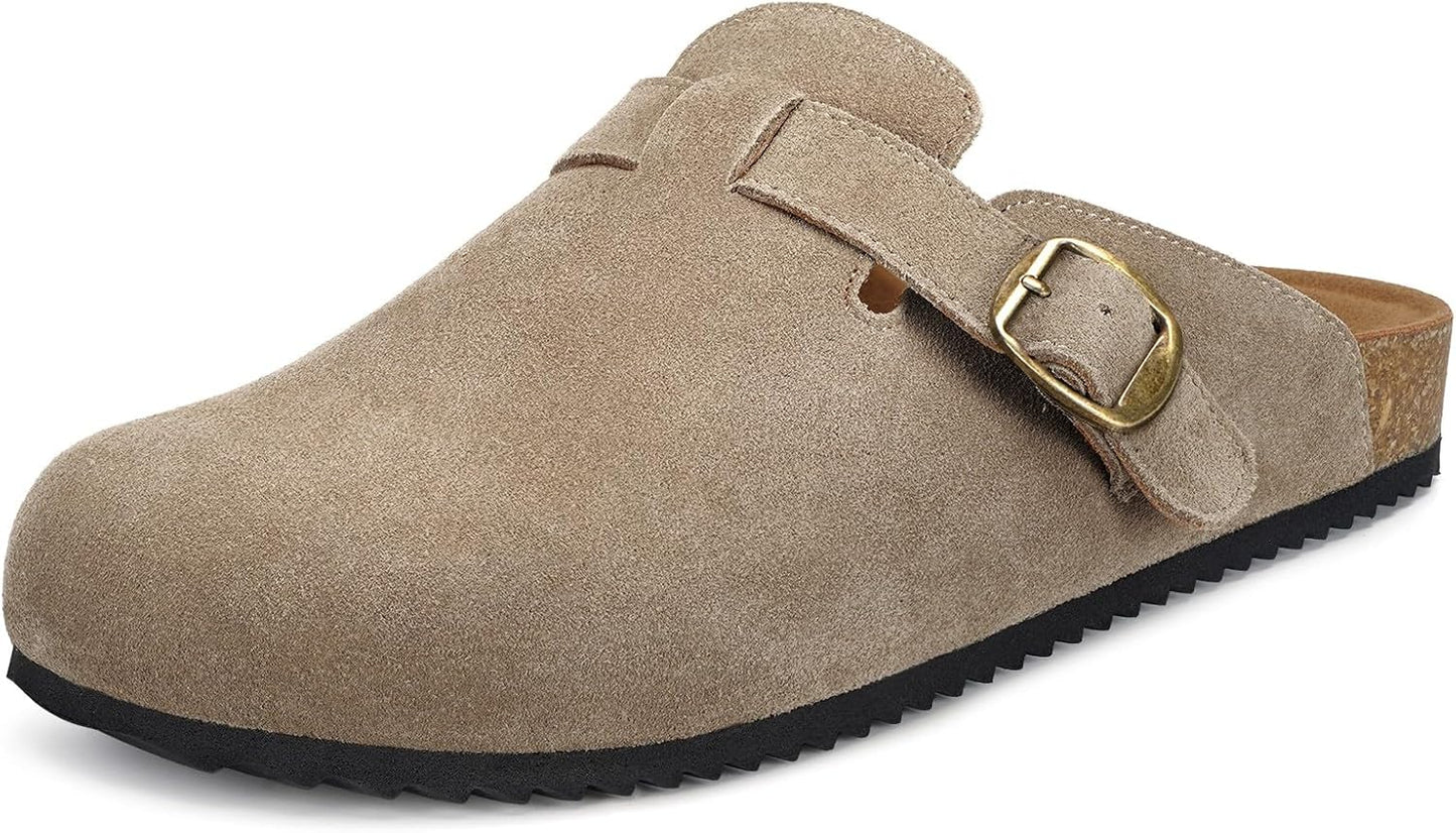 Womens Suede Clogs with Arch Support and Cork Footbed Comfort