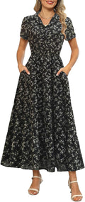 Kranda Women Collared V Neck Tiered Floral Maxi Dress - Boho Summer in