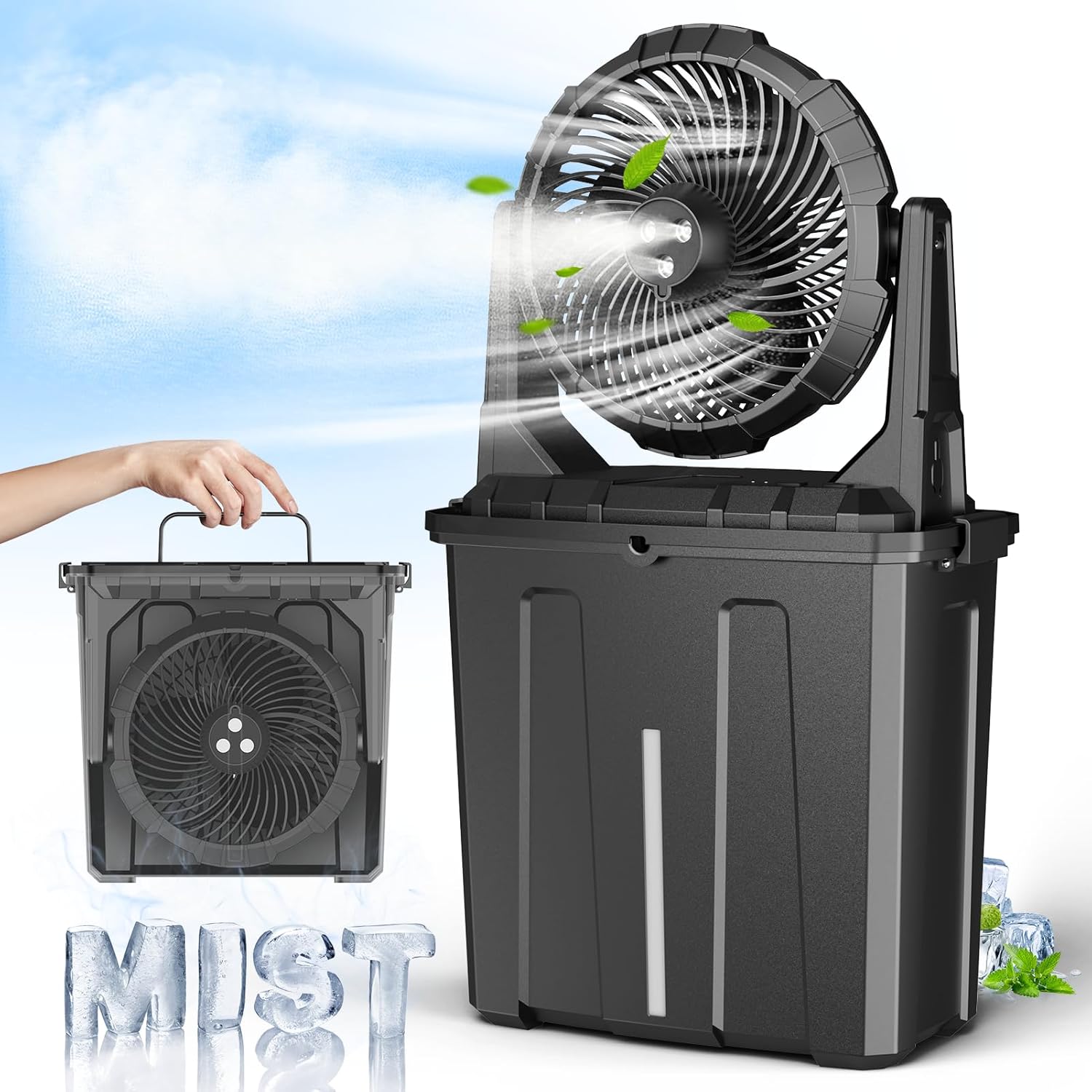 Portable Misting Fan with 9L Bucket for Outdoor Comfort