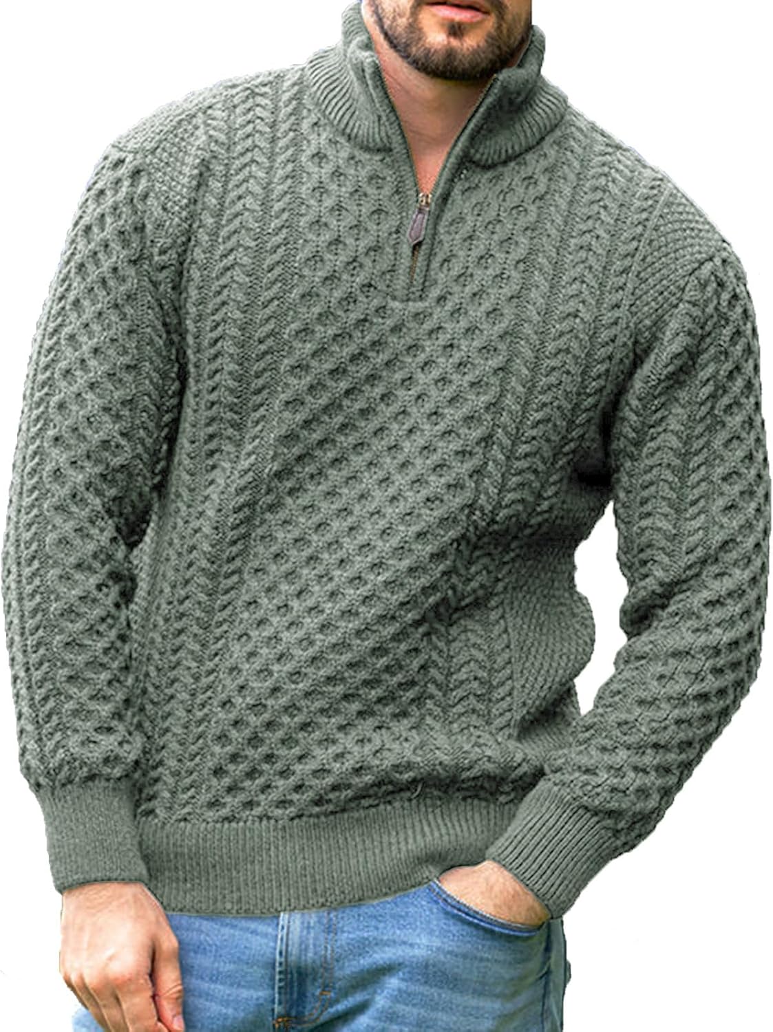 Men's Irish Fisherman Sweaters Half Zip Jacquard Pullover