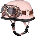 Motorcycle Half Helmet Retro German Handmade Leather Pink M - DOT