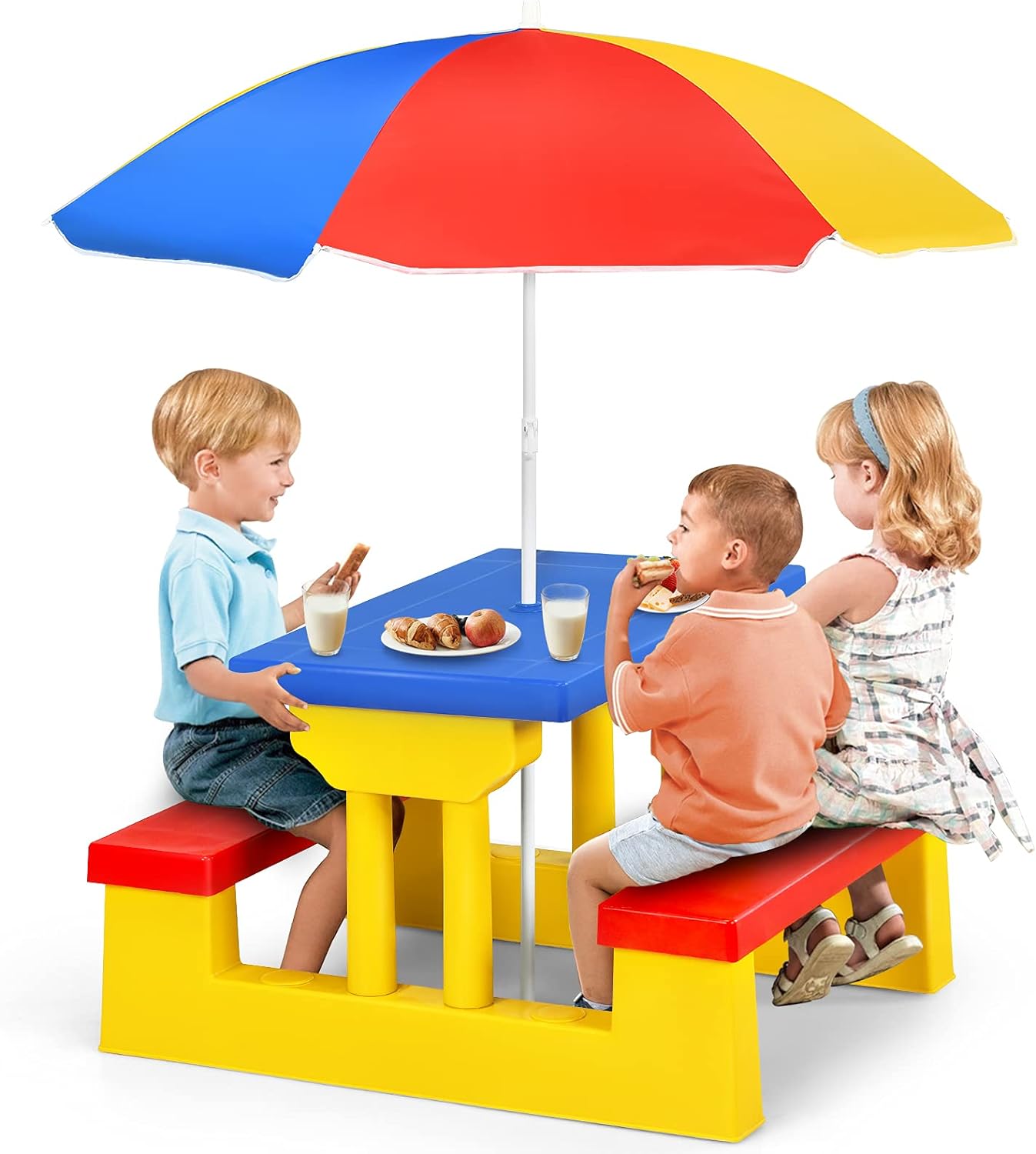 Kids Picnic Table Set with Umbrella for Outdoor Fun and Play