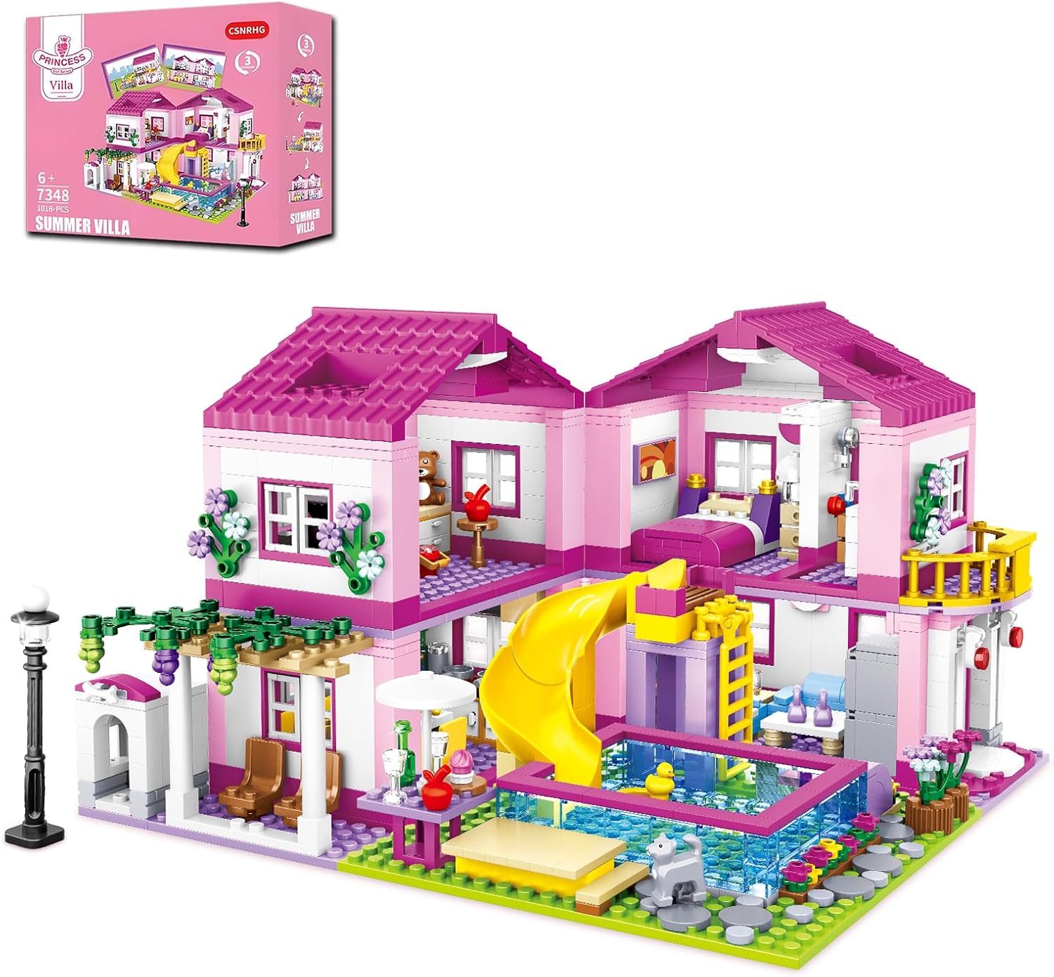 Pink Summer Pool Villa Building Block Set for Creative Fun