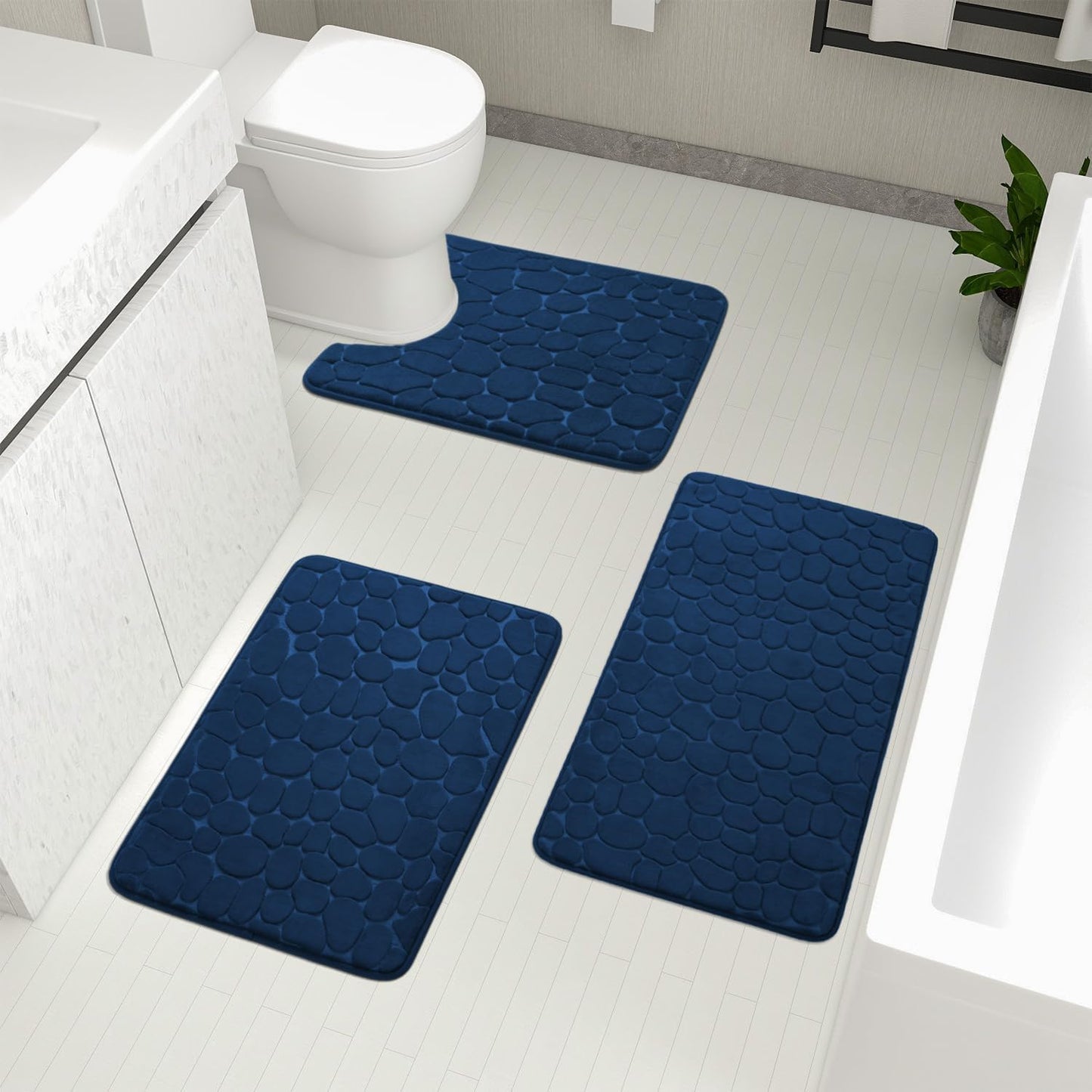 YIHOUSE Cobblestone Memory Foam Bathroom Rugs Set for Comfort