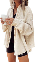 Oversized Waffle Knit Shirt Women Fall Shacket - Versatile Layering