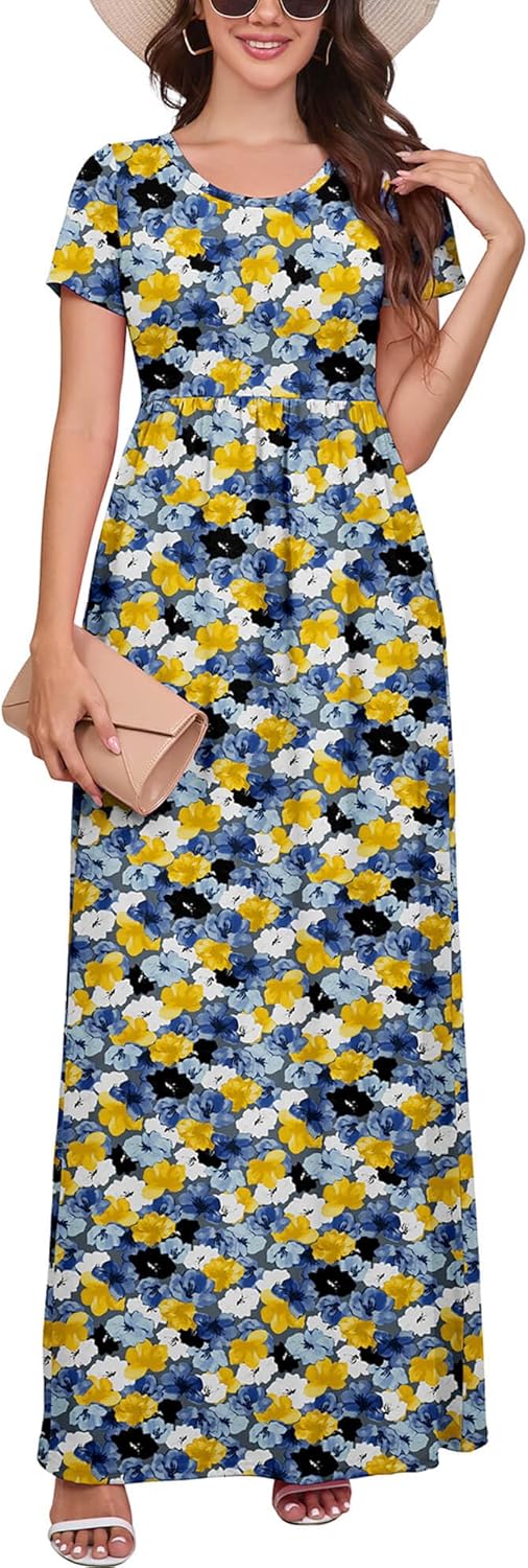 DEARCASE Maxi Dress for Women with Pockets and Short Sleeves
