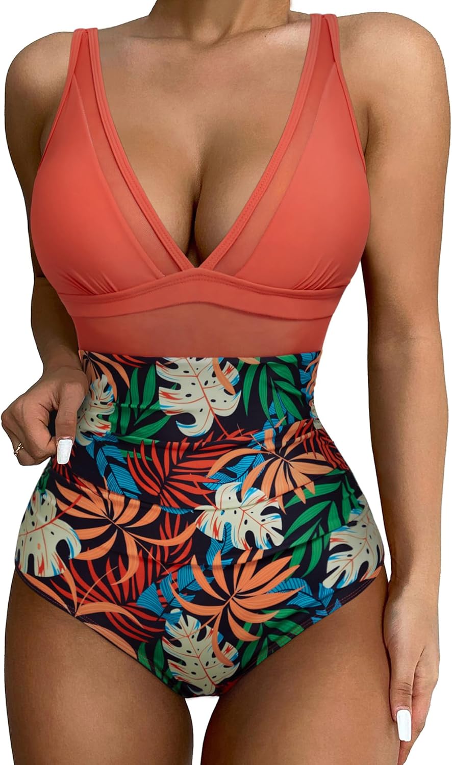 SUUKSESS Women Sexy Mesh Tummy Control Swimsuit for Summer Fun