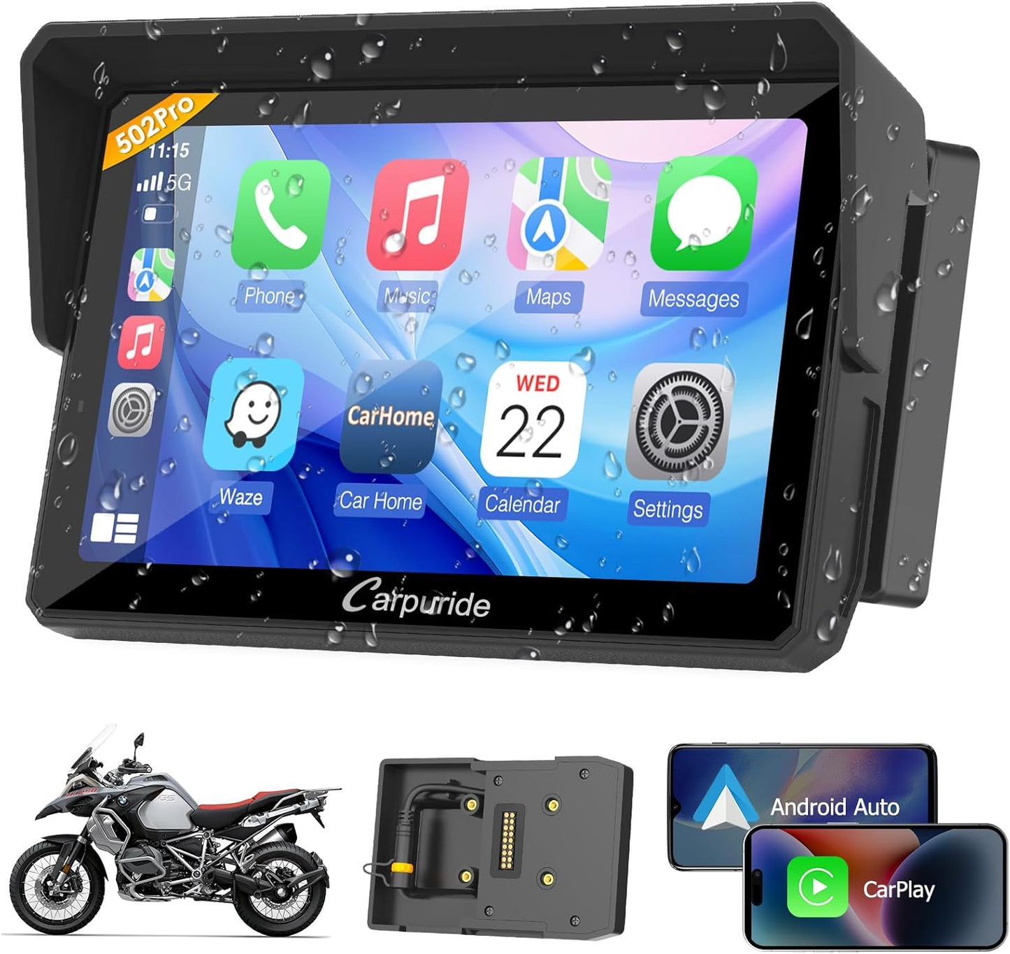 Carpuride W502B Pro Motorcycle CarPlay & Android Auto Screen