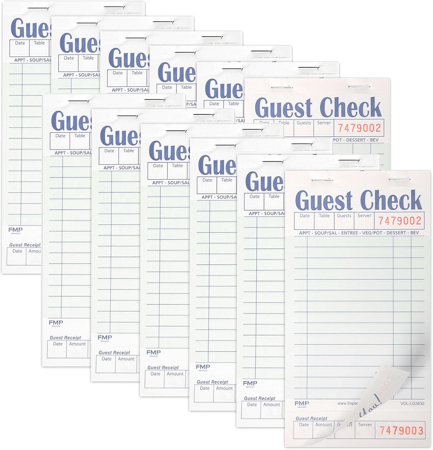 60 Pack Guest Checks for Servers - Light Green Notepad Set