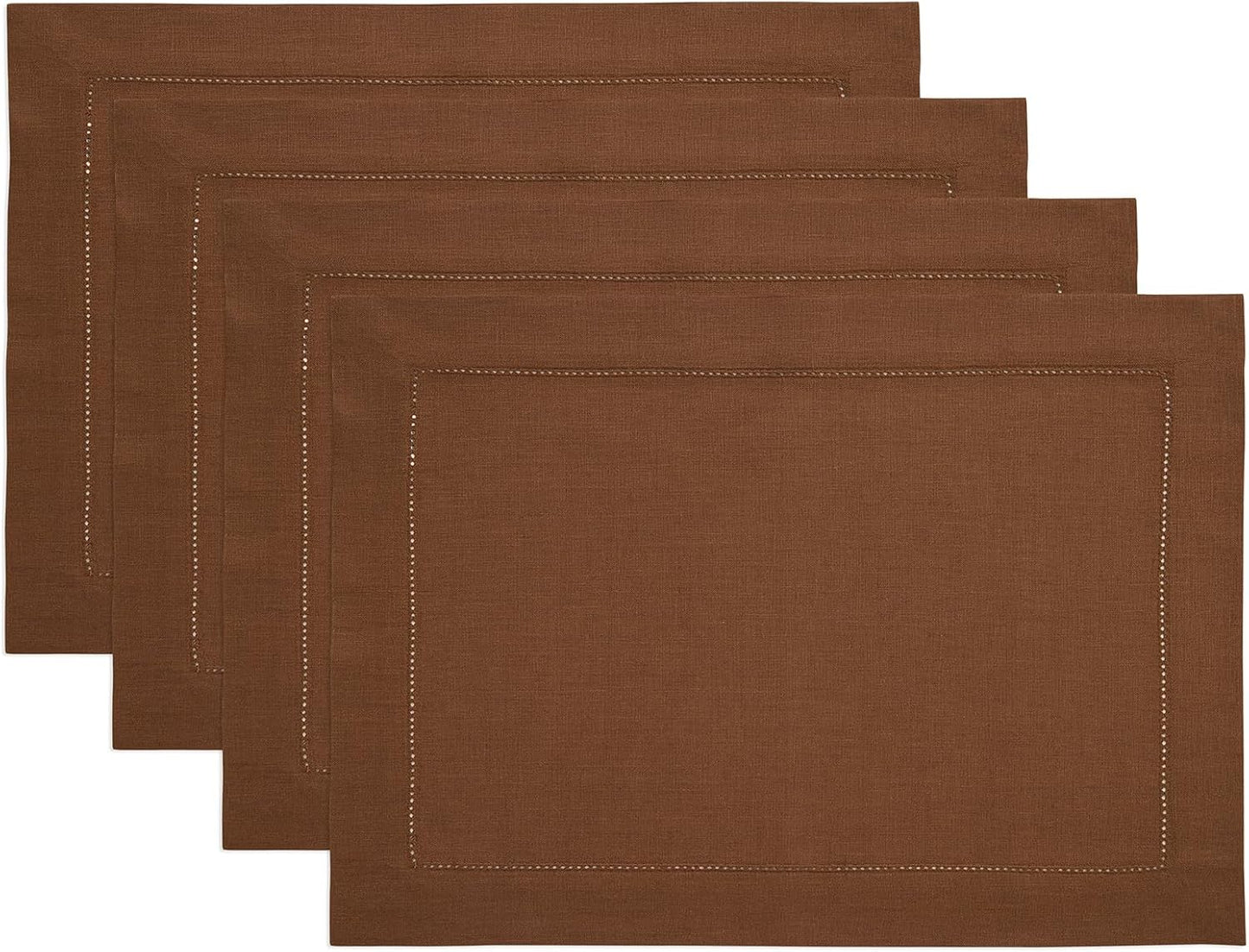 Classic Hemstitch Brown Linen Placemats Set of 4 for Fall