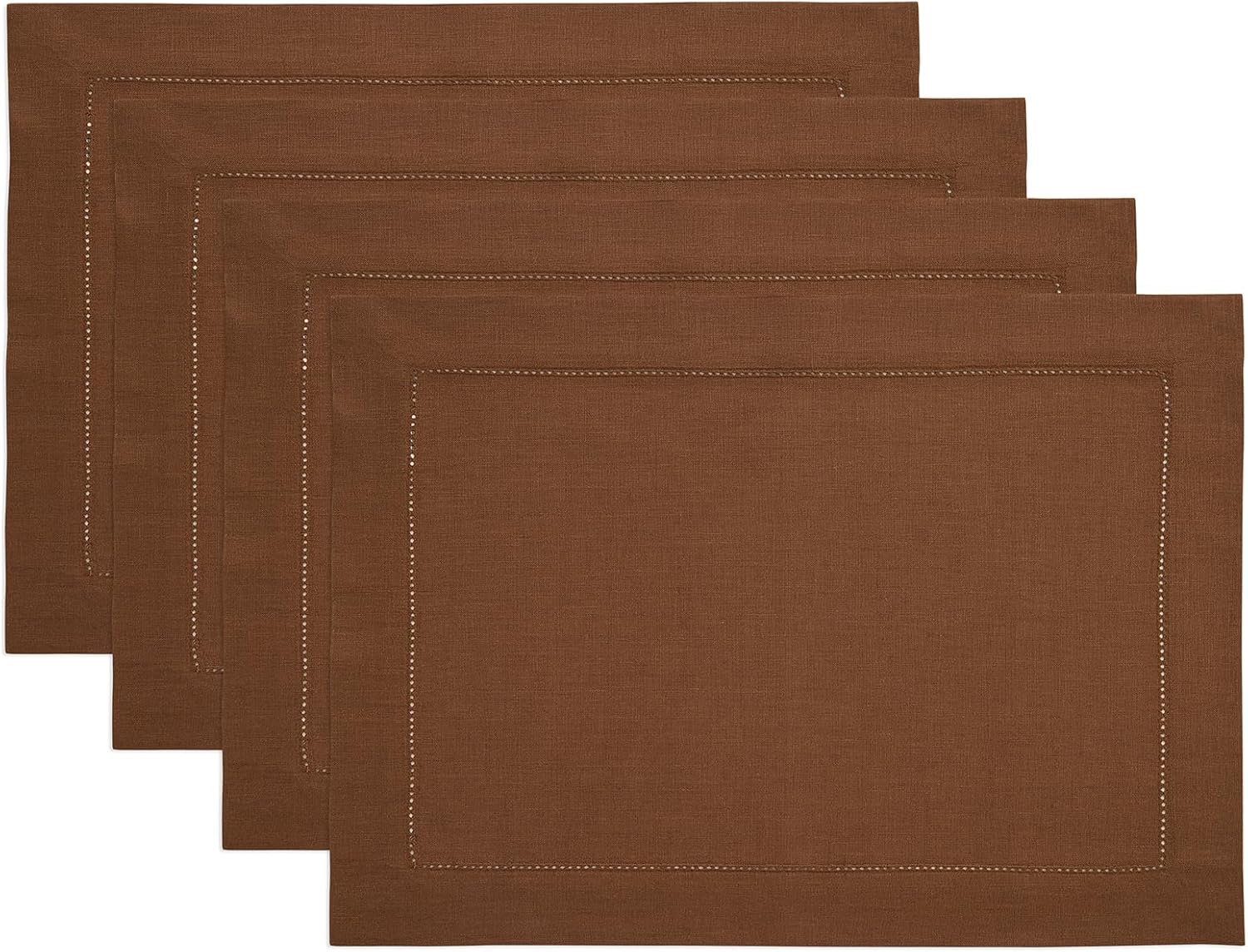 Classic Hemstitch Brown Linen Placemats Set of 4 for Fall