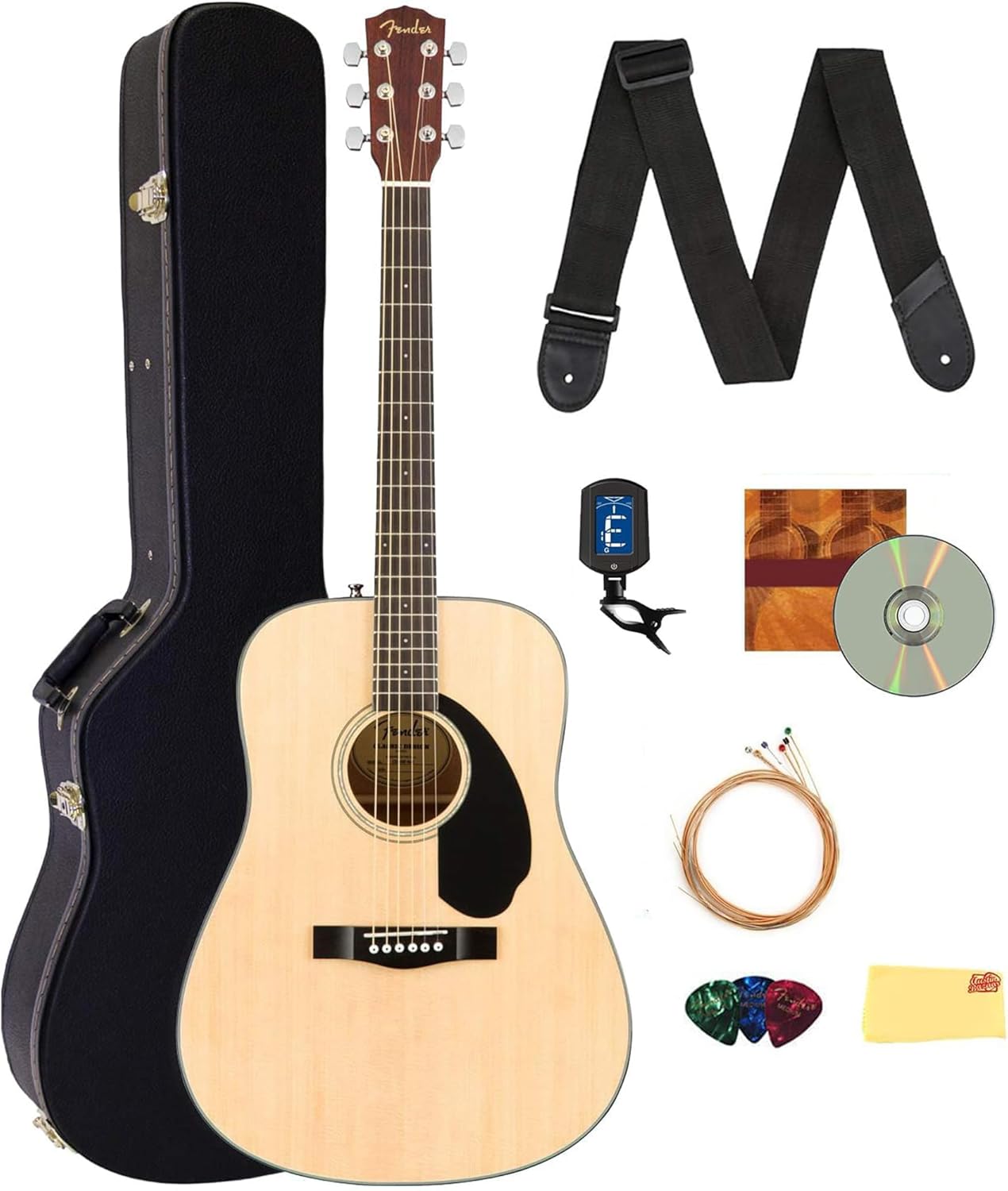 Fender CD-60S Solid Top Dreadnought Acoustic Guitar Bundle