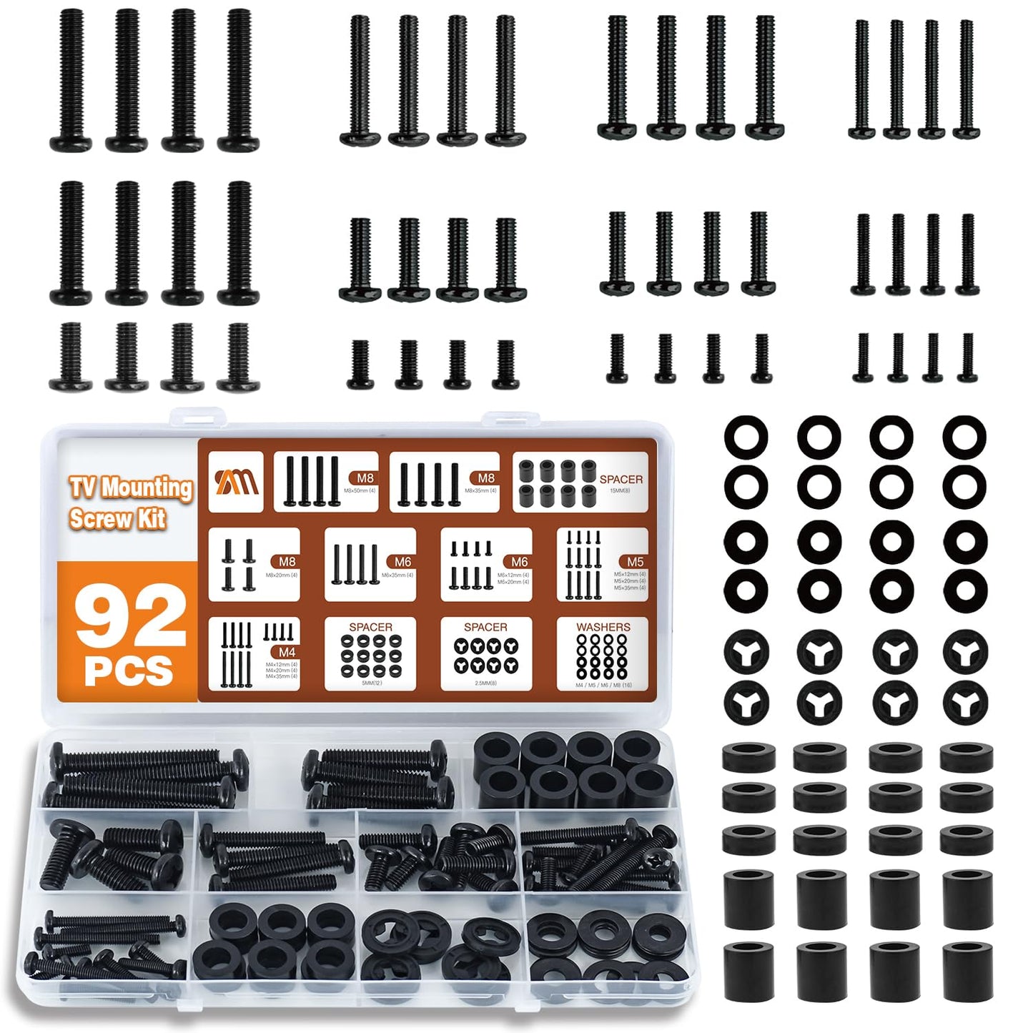 Universal TV Mount Screw Kit - Secure VESA Wall Mounting, Complete Set for TVs up to 80, Black