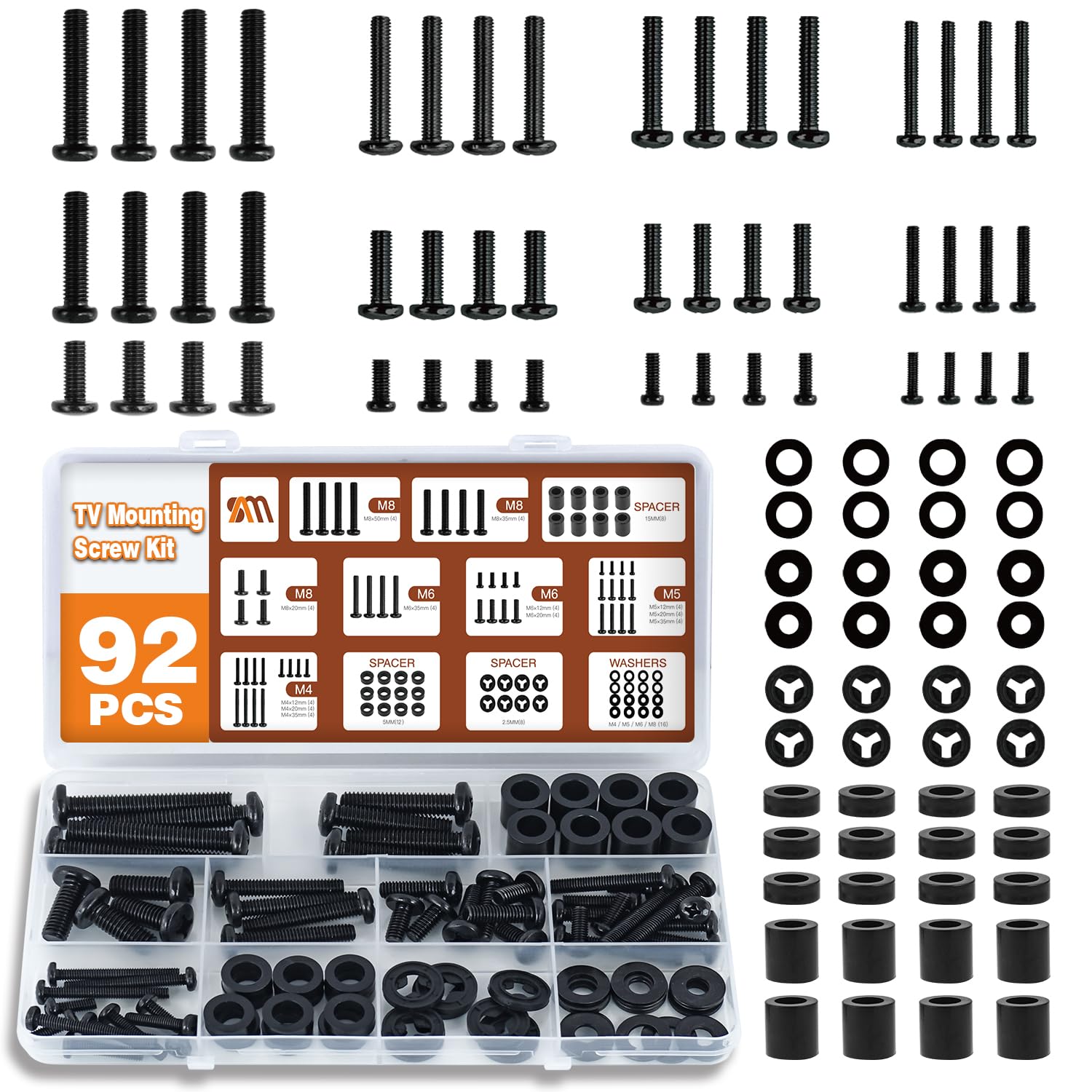 Universal TV Mount Screw Kit - Secure VESA Wall Mounting, Complete Set for TVs up to 80, Black