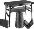 Folding Table and Stool Small Black - Portable 4 ft Camping Table