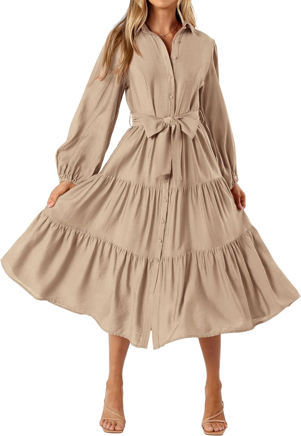 MASCOMODA Womens Dresses 2025 Fall Long Sleeve Midi Dress