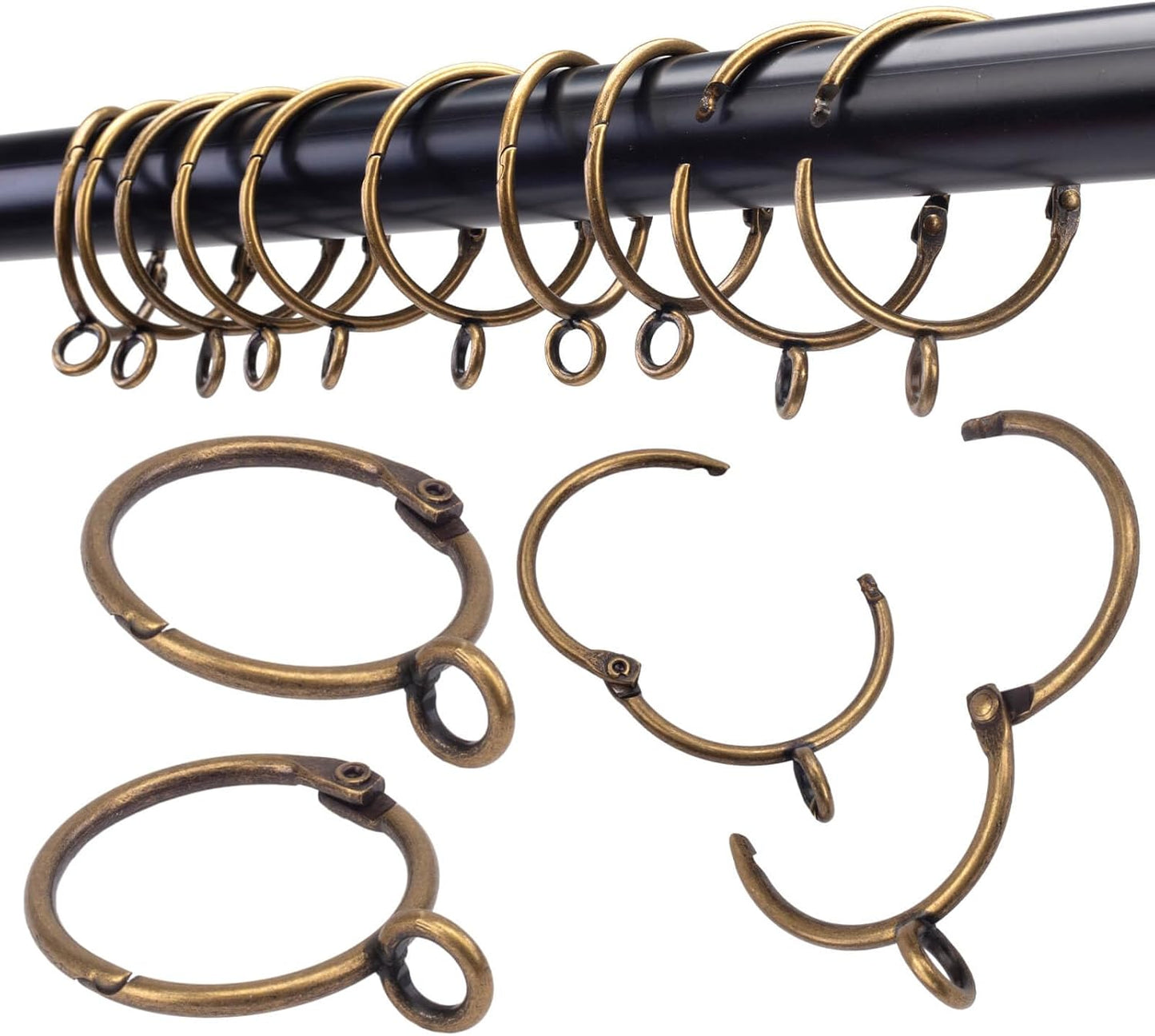 24PCS Openable Bronze Curtain Rings | Snap-Joint Design | Fits Rods Up to 1.8 | TXZWJZ